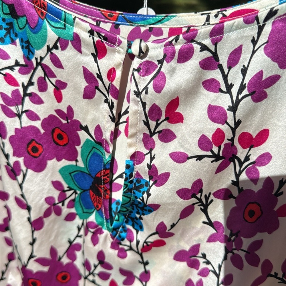 Monsoon 100% Silk Floral Print Shift Dress Pink Teal Cream US 10 UK 14 EUR 42 - Picture 4 of 7